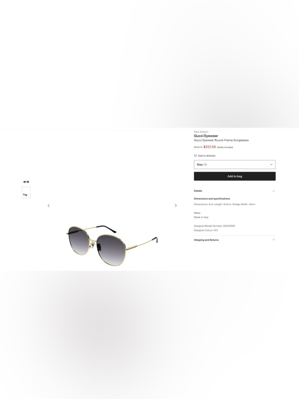 Gucci Gold Round Frame Sunglasses with Black Gradient Lenses - Picture 7 of 8